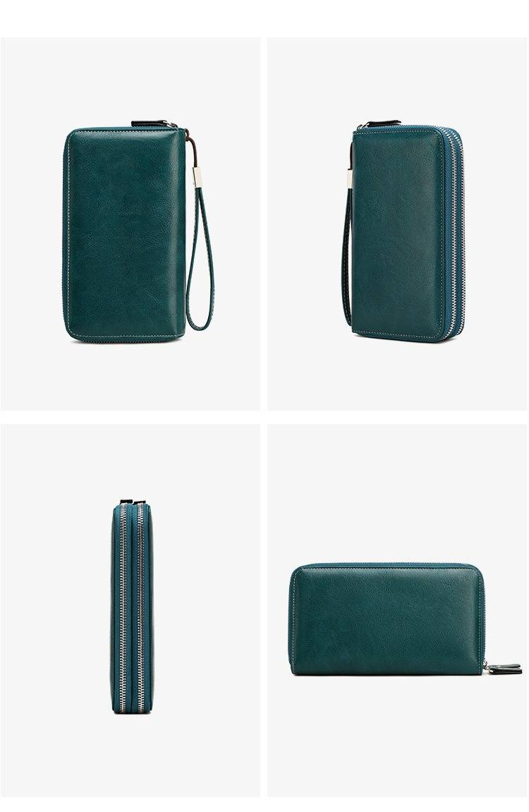 RFID-blockierende lange Geldbörse mit Doppelreißverschluss – Vintage-inspirierte Clutch aus PU-Leder für die wichtigsten Alltagsgegenstände, multifunktionale Clutch mit großem Fassungsvermögen_voghion.com