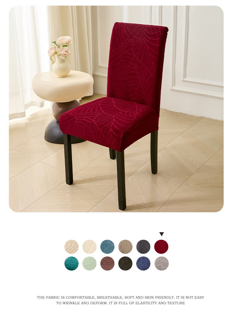 Waterproof Stretch Chair Covers With Jacquard Leaf Pattern – Durable Polyester Slipcovers For Dining & Office Chairs_voghion.com