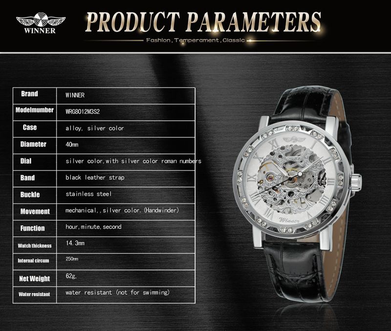 Men's Fashion Skeleton Mechanical Watch With Rhinestones - Hand-Winding Luxury Timepiece, 40mm Leather Strap, Stainless Steel Buckle_voghion.com