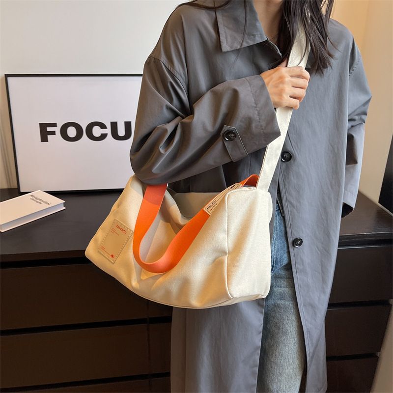 Grande capacidade nova bolsa de lona minimalista classe estudante bolsa diagonal de ombro único, bolsa de travesseiro feminina_voghion.com