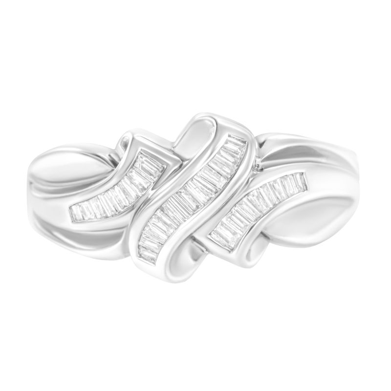 14K White Gold 1/3 Cttw Channel Set Baguette Diamond Bypass Ring Band (H-I Color, SI1-SI2 Clarity) - Ring Size 7_voghion.com