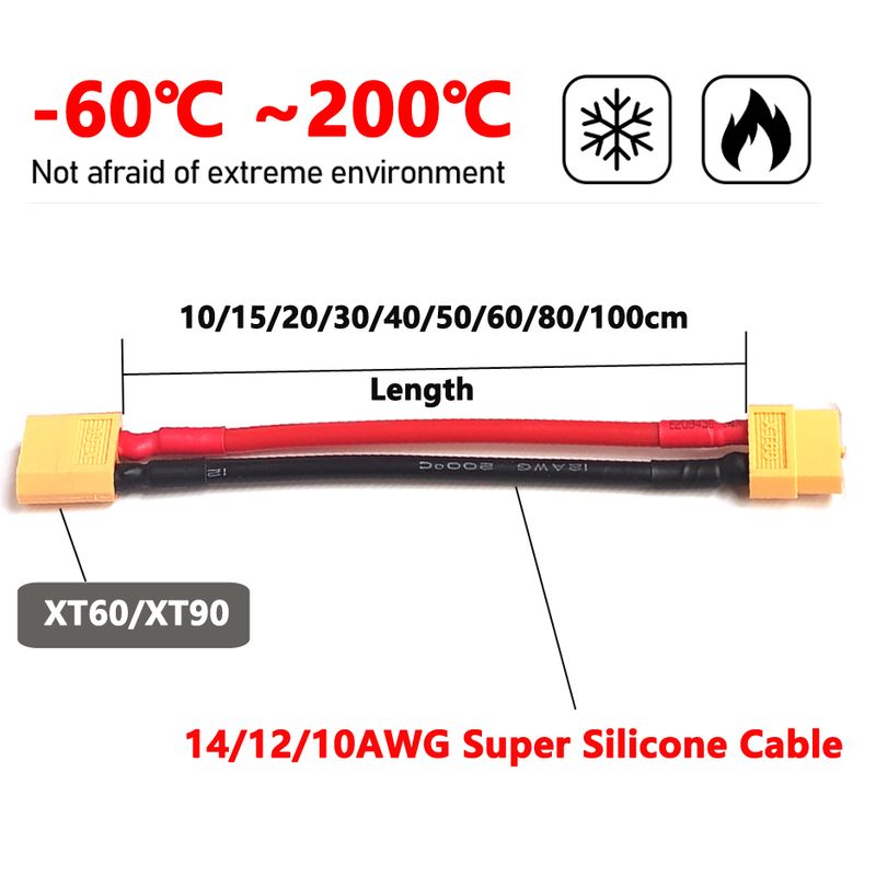 Cavo di collegamento con spina di conversione maschio-femmina XT90 12/10AWG con prolunga in silicone, connettore per batteria_voghion.com