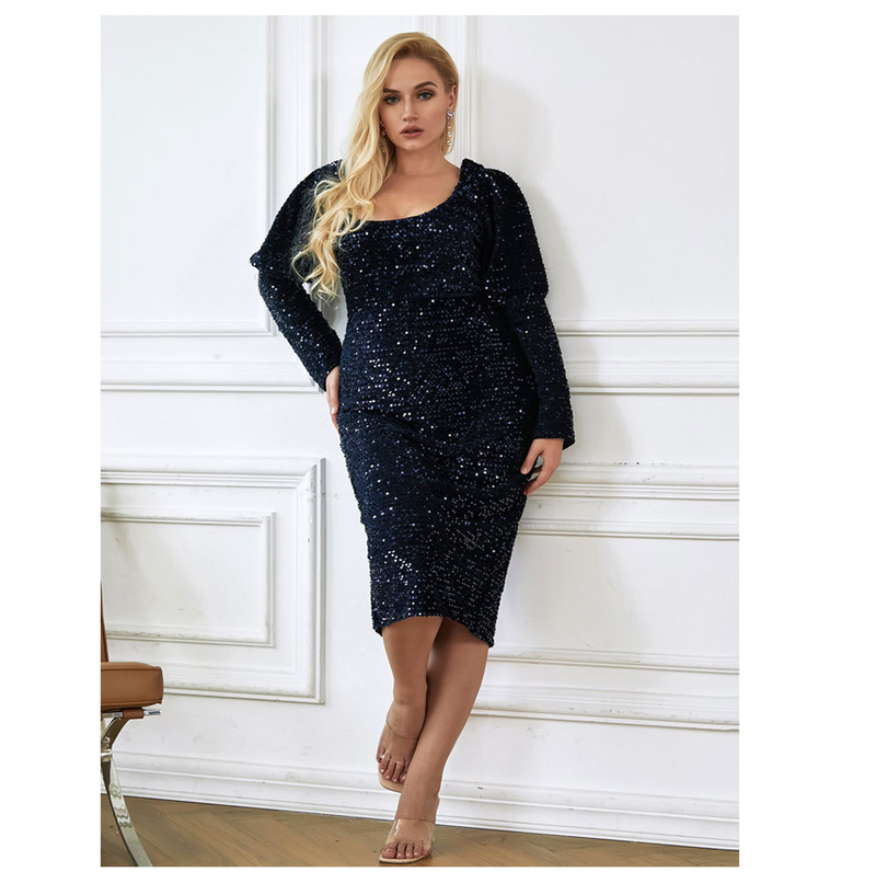 Women's skirts, summer women's large size long-sleeved dresses, elegant backless sequined dresses for women_voghion.com