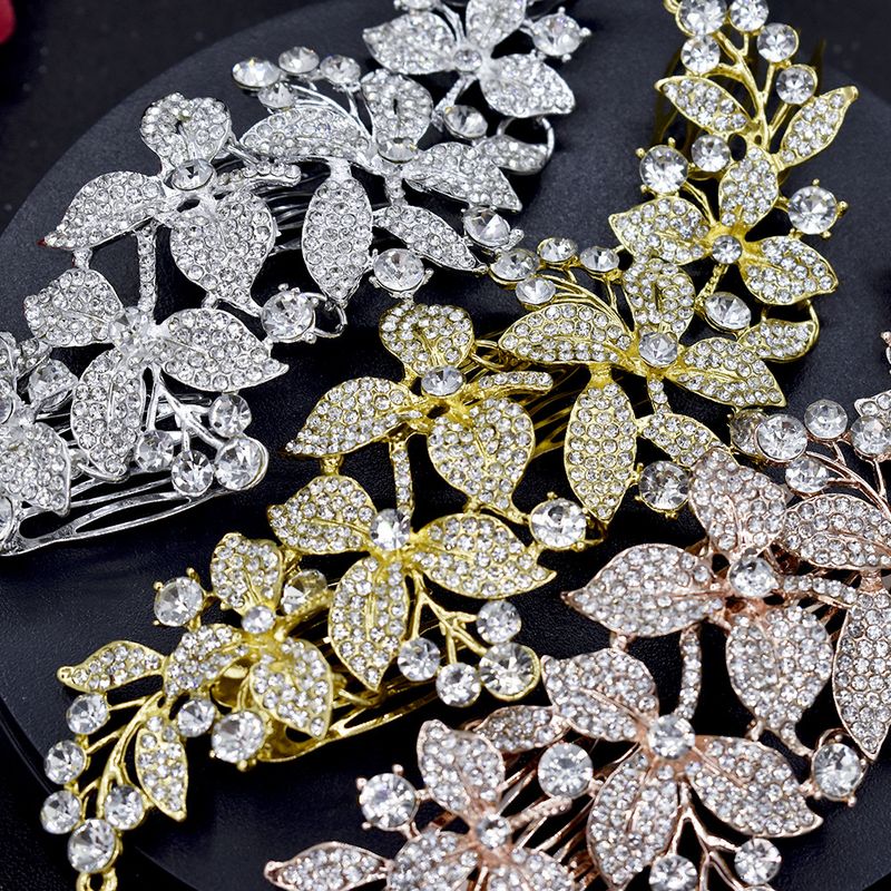 Žhavé prodejní svatební čelenka z kamínků ze slitiny zdobené třemi řadami hřebenů na vlasy boční dekorace vložit hřebenové doplňky_voghion.com