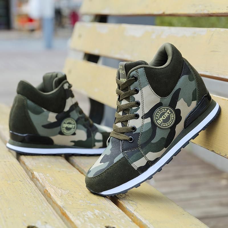 Damen Canvas Sneakers Atmungsaktive, höhenverstärkende Camouflage-Freizeitschuhe_voghion.com