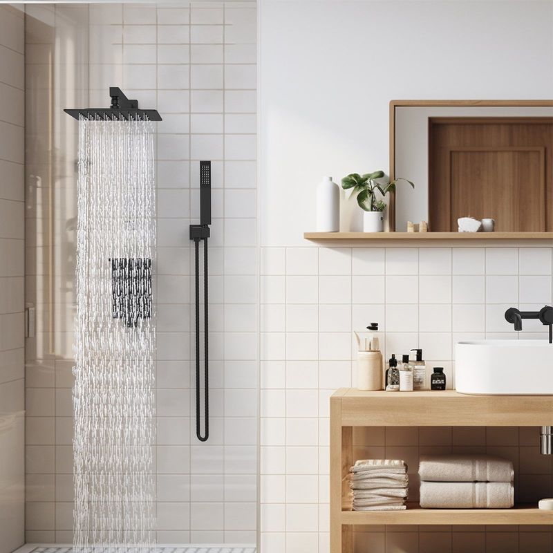Rainfall Shower System With Storage Rack 10 Inch Shower Faucet Set Brushed Nickel With High Pressure With Square Shower Head Luxury Shower Set Wall Mount_voghion.com
