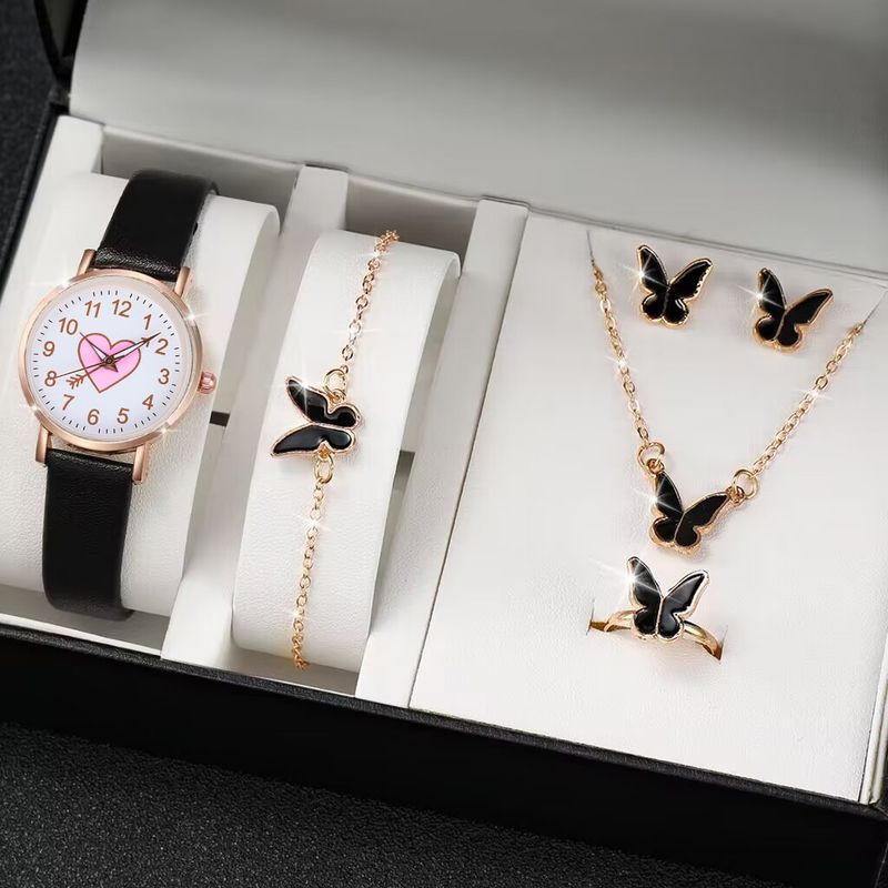 Women's Bracelet Watches Simple Pink, White And Black One Arrow Through The Heart Watch Set_voghion.com