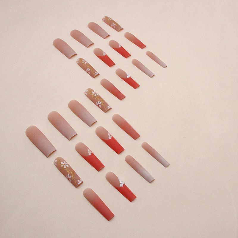 Nails Art & Tools Frosted Golden Autumn Orange Style Long Water Pipe Nail Hot Girl Style Diamond Flower Wear Nail Wholesale Nails_voghion.com