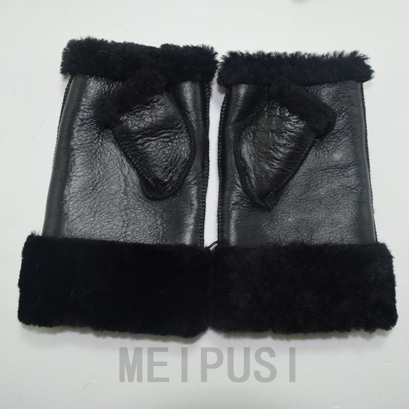 Gants d'hiver chauds en cuir véritable pour femme, demi-doigts, surface laquée, en peau de mouton, à la mode et pour l'extérieur_voghion.com