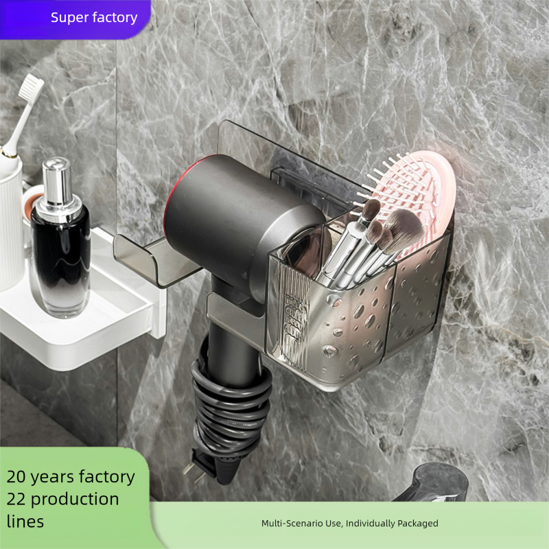 Supporto per asciugacapelli integrato da parete multifunzionale senza foratura per il bagno_voghion.com