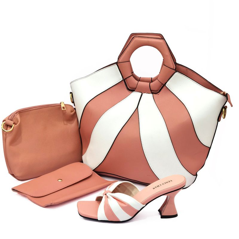 Women Shoe Bag Set Square Toe Sandals Matching Handbag Multi Piece Set_voghion.com