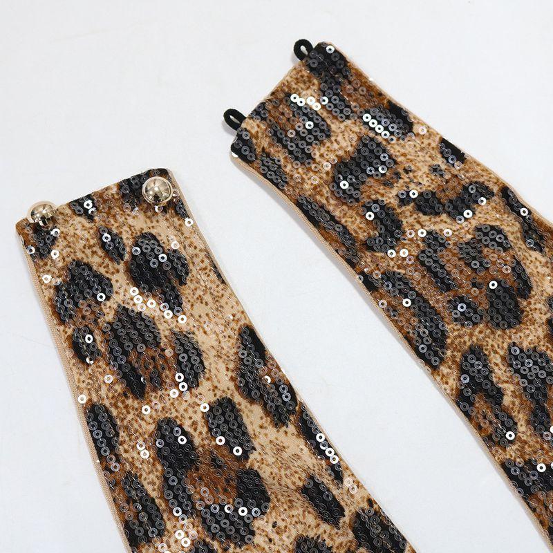 Női ruházat Leopárdmintás Szexi Ruha Flitteres Üreges Pántnélküli Hát nélküli Hasított Ujjak Bankett Stílusú Ruha_voghion.com