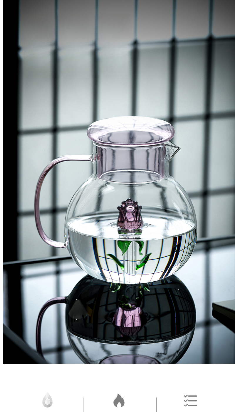 Hochwertiges, hochtemperaturbeständiges Glas mit Rosenblüte, kaltes Wasser, verdickt, hitzebeständig, große Kapazität zum Aufbrühen von Tee_voghion.com