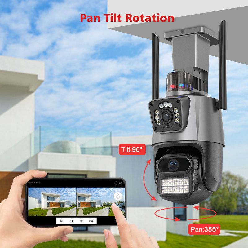 Dual-Lens PTZ Security Camera With Wi-Fi, Waterproof Outdoor Surveillance, HD Night Vision_voghion.com