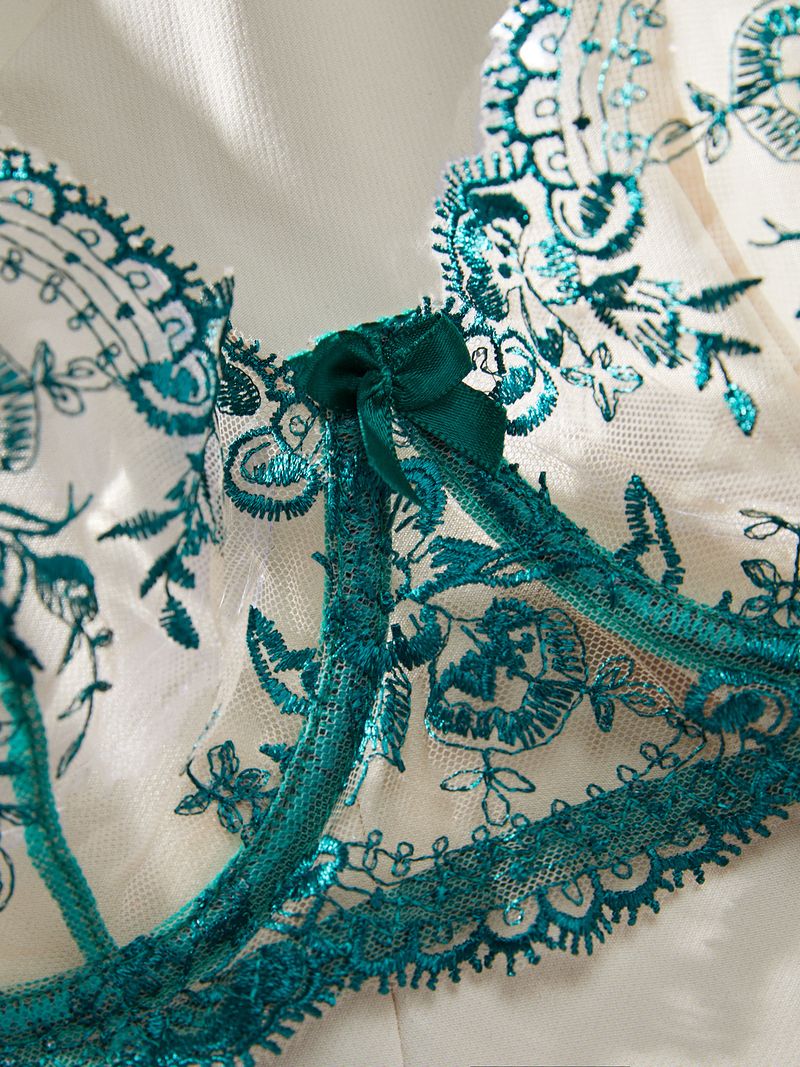 Damen Kleeder Blummen Broderie Perspektiv Mesh Sexy Komfortabel Einfach a generéis Ënnerwäsch Set_voghion.com