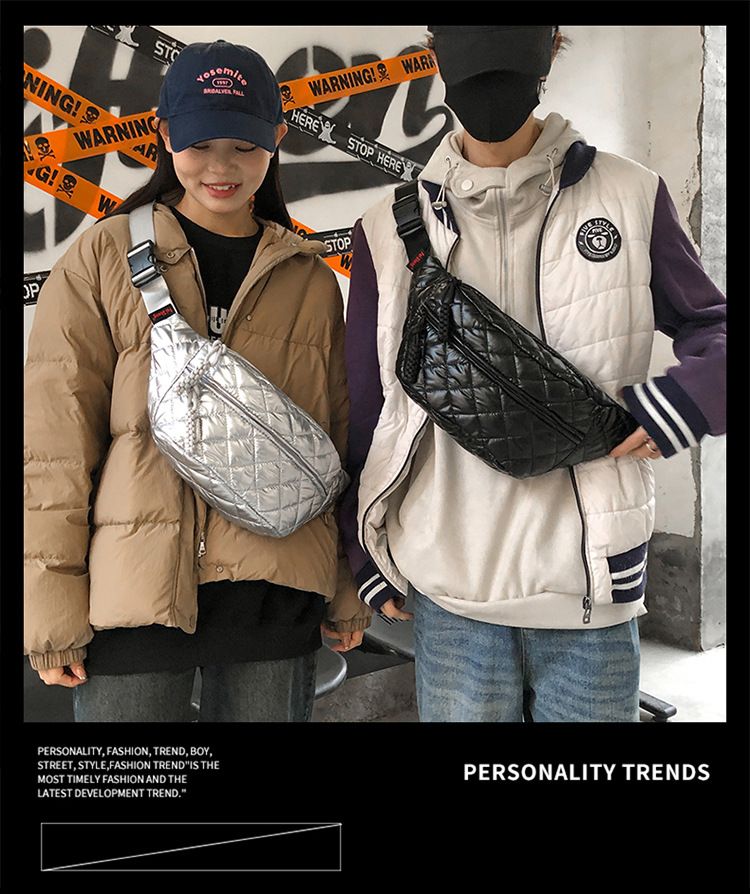 Winter New Women's Waist Bag Large Capacity Cotton Coat Crossbody Bag Fashion Waist Bag Diamond Embroidery Couple Chest Bag_voghion.com