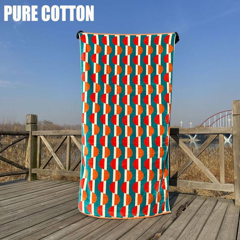 Prosop de plajă din bumbac pur, croială jacquard, catifea cu dungi, prosop de baie pentru adulți, mare, prosop de plajă_voghion.com