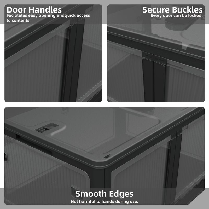 506QT 4-Pack Transparent Stackable Storage Bins With 5 Doors To Open With Wheels, Folding Plastic Craft Containers Large Closet Organizers Box For Bedrooms Living Rooms Study Kids' Toys, Black_voghion.com