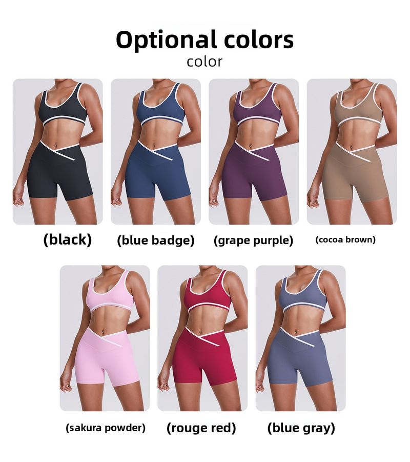 New Double-Sided Brushed Color-Block Tight-Fitting Breathable Cross Yoga Outfit For Sports Running Fitness Two-Piece Set_voghion.com