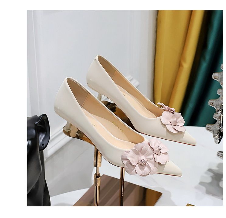 Women's Elegant Pointed-Toe Floral Mid Heel Pumps - Comfortable Slip-On Dress Shoes For Spring & Fall, Sizes 34-43_voghion.com