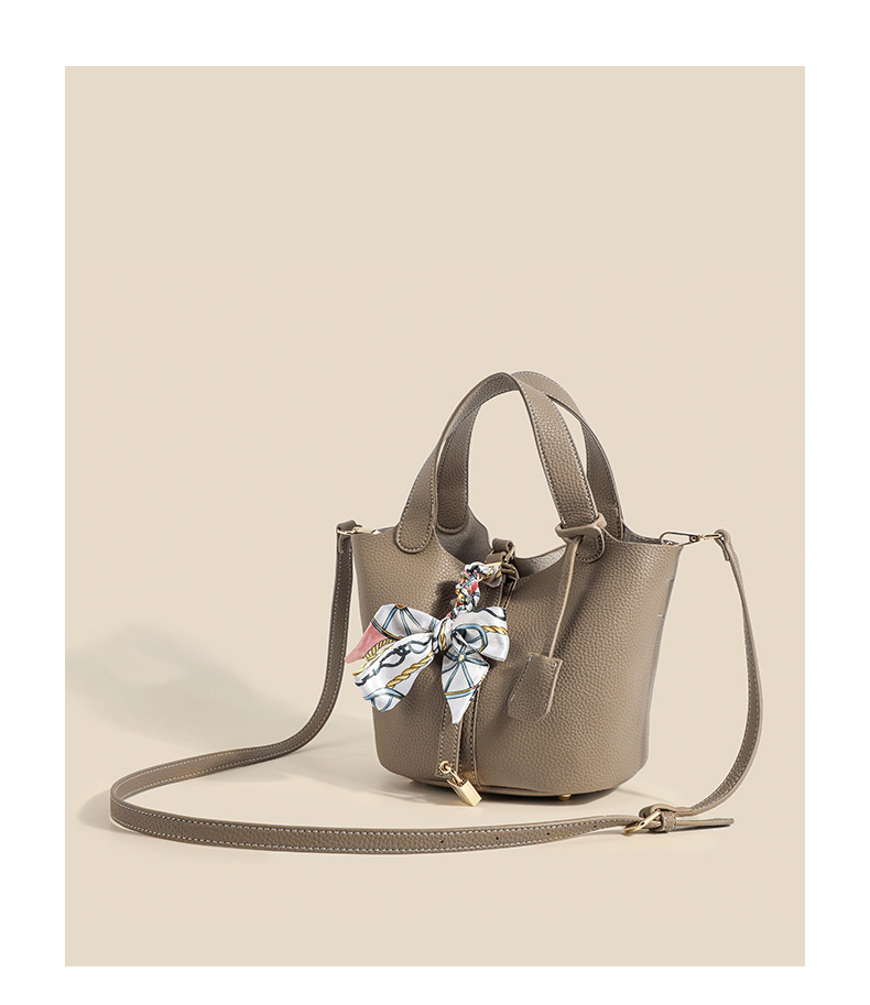 Neue trendige Damentasche, Litschi-Muster, Freizeit, Handheld-Wasser-Eimer-Tasche, einfarbig, Gemüsekorb, Tasche, Seidenschal-Aufhänger, Handheld-Tasche_voghion.com