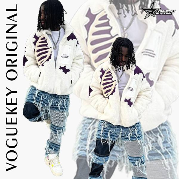 Herenkleding Street Retro Stand Collar Katoenen Jas Herenmodemerk Losse Oversized Lamswollen Katoenen Jas_voghion.com