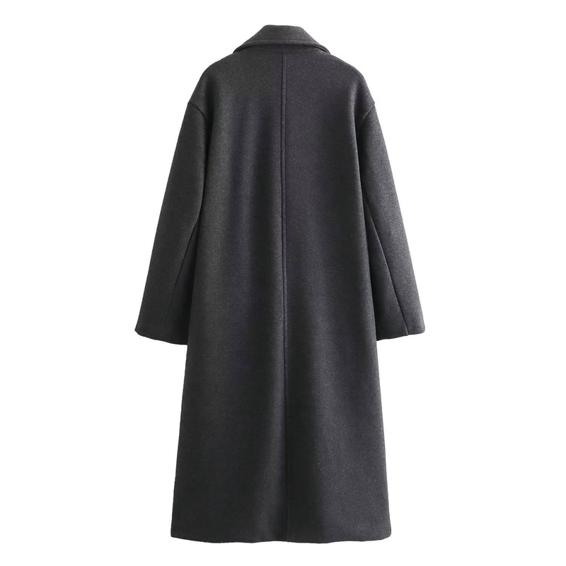 Cappotto in tweed morbido e ampio da donna autunno e inverno nuovo cappotto doppiopetto con risvolto e maniche lunghe di media lunghezza_voghion.com