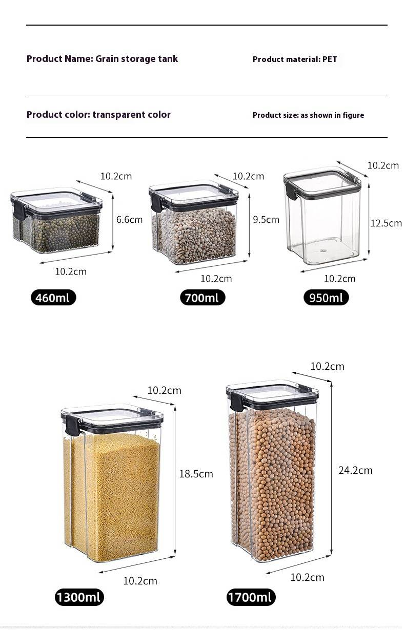 5-teiliges Set mit durchsichtigen PET-Lebensmittelbehältern – luftdichte Küchenbehälter für Getreide, Gewürze und Trockenfutter (BPA-freier Kunststoff)_voghion.com