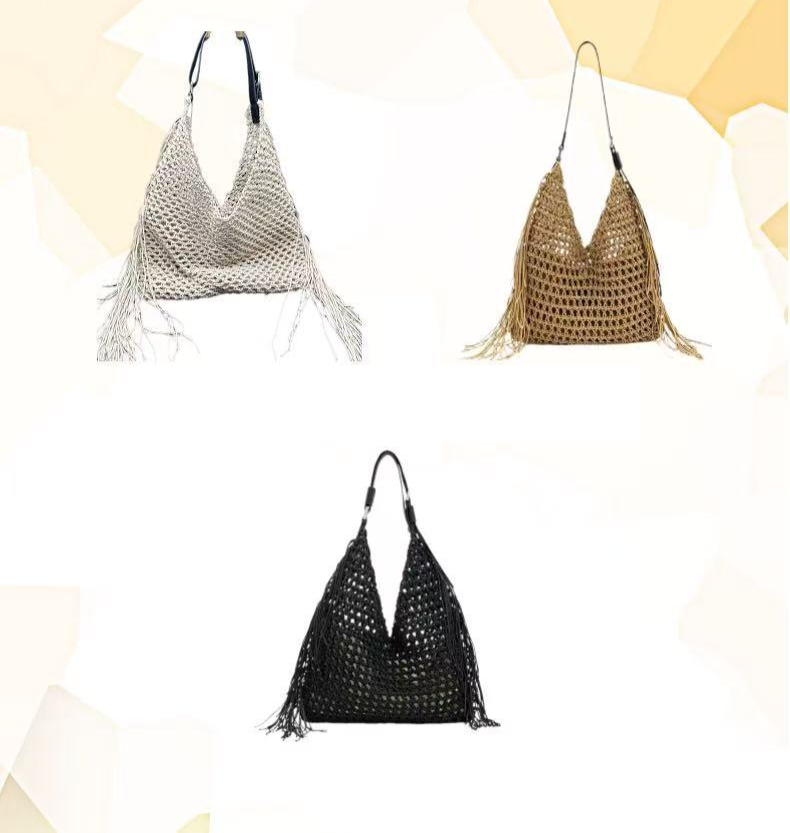 Borsa a mano da donna, borsa in paglia con nappa, piccola borsa intrecciata cava, borsa tote monospalla da donna, borsa da donna alla moda_voghion.com