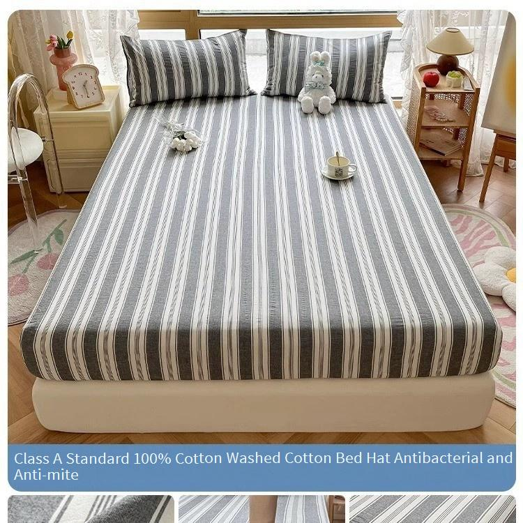 Saia de cama 100% algodão lavado - Lençol com elástico e bolso profundo com proteção contra poeira (capa de colchão respirável para todos os tamanhos de cama)_voghion.com