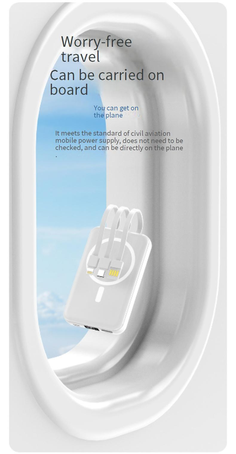 Mini banco de energía magnético inalámbrico de 20 000 mAh, ligero y portátil, con cable integrado de carga rápida._voghion.com