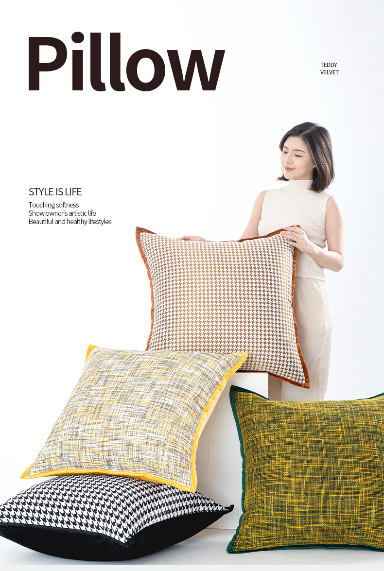 Copricuscini con motivo pied de poule - Copricuscini per divano e letto (elegante motivo a quadri in morbido velluto con cerniera nascosta, lavabili in lavatrice)_voghion.com