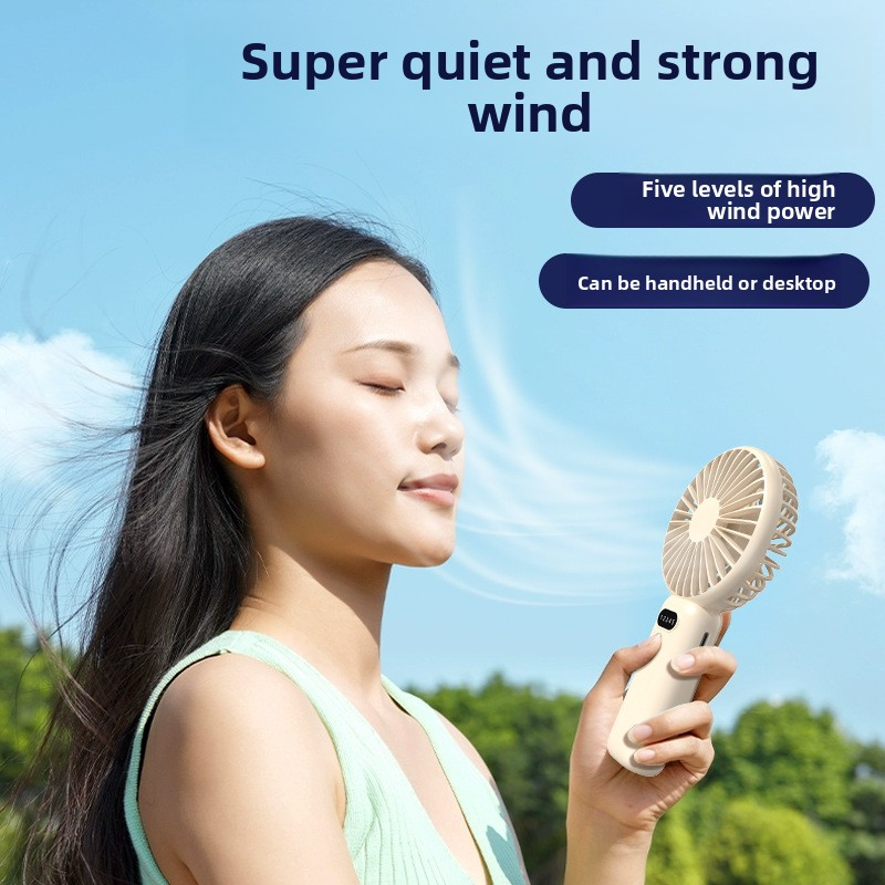 USB-C Rechargeable Handheld Fan With 5 Speed Levels & Desktop Stand - Portable Cooling For Home & Office_voghion.com