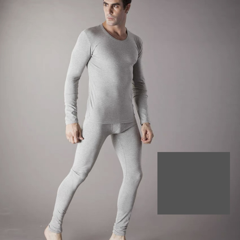 Ensemble de sous-vêtements thermiques en coton - Sous-vêtement à manches longues doux et respirant pour l'hiver - Col en V et ras du cou_voghion.com