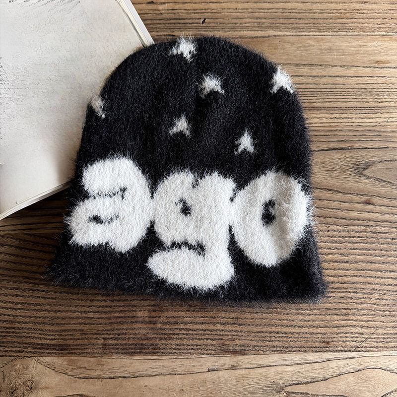Men's Hats Autumn And Winter New Imitation Mink Short Plush Wool Hat For Men And Women Jacquard Letter Pattern Personalized Warm Knitted Hat_voghion.com