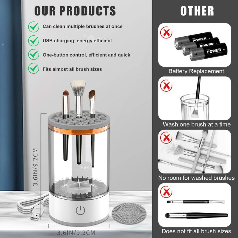 Limpador de pincéis de maquiagem Lavador automático de pincéis Ferramenta de secagem rápida Plug-in USB Escova de limpeza elétrica preguiçosa_voghion.com