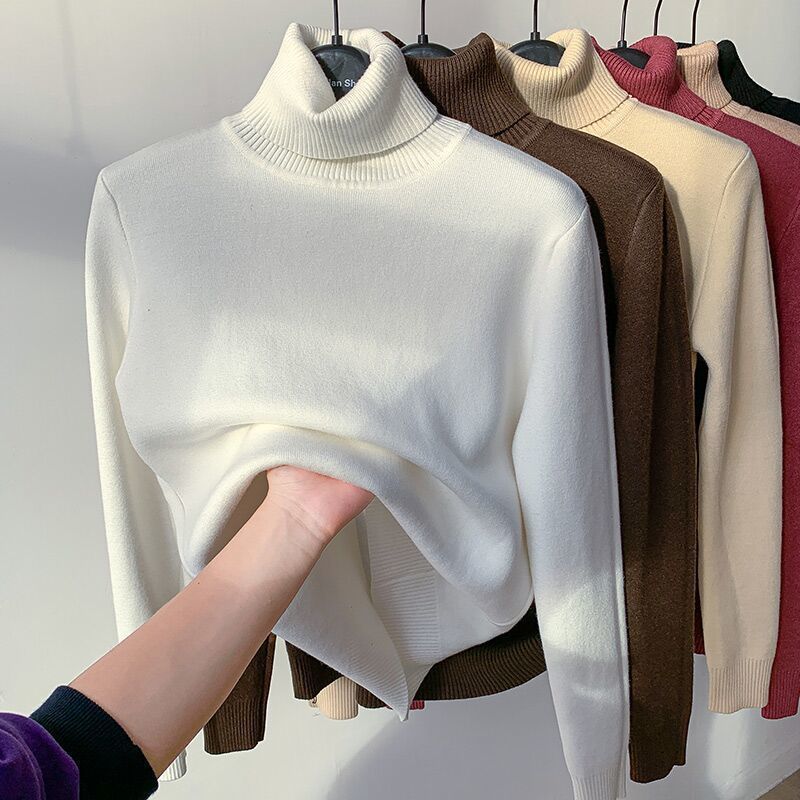 Dames fleecetrui met hoge hals - warme wintertop, verdikt all-in-one thermisch shirt voor herfst en winter (pruim/zwart/donkerblauw)_voghion.com