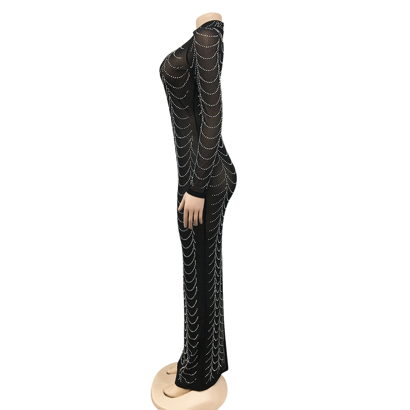 Nuovo nightclub sexy alla moda femminile che vende abito trasparente a maniche lunghe in maglia di diamanti_voghion.com