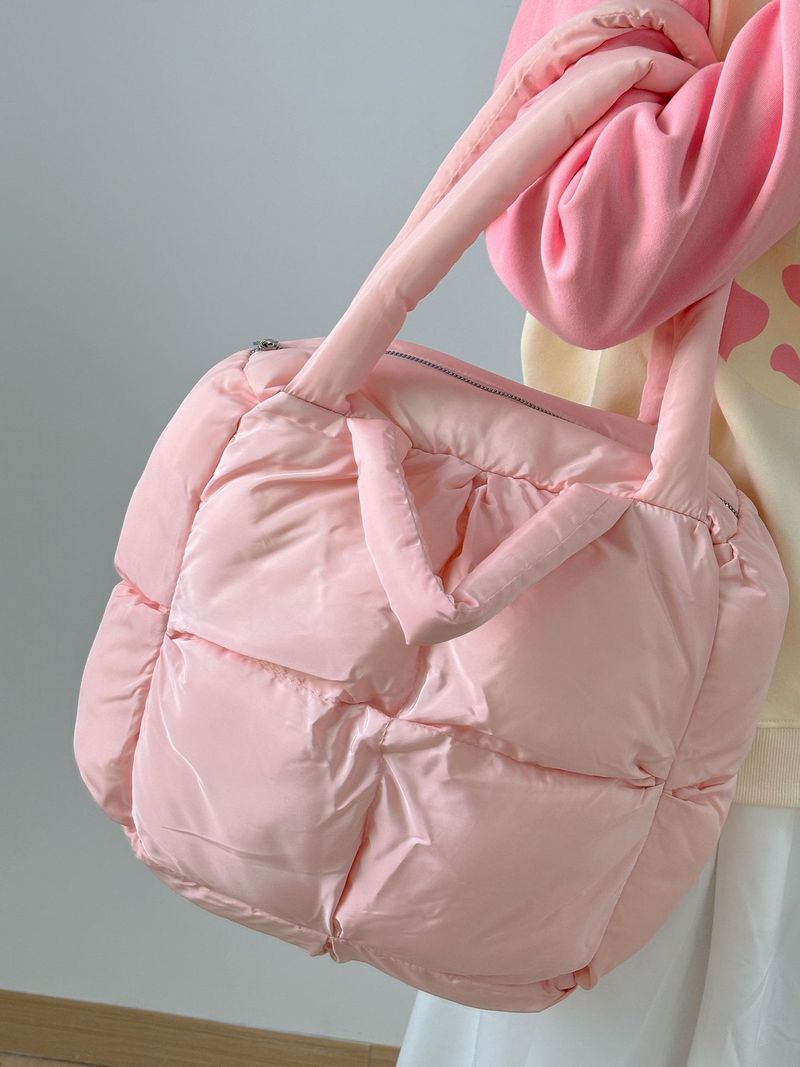 High grade diamond shaped soft cotton filled large capacity tote bag for women 2022 new autumn and winter versatile underarm shoulder bag_voghion.com