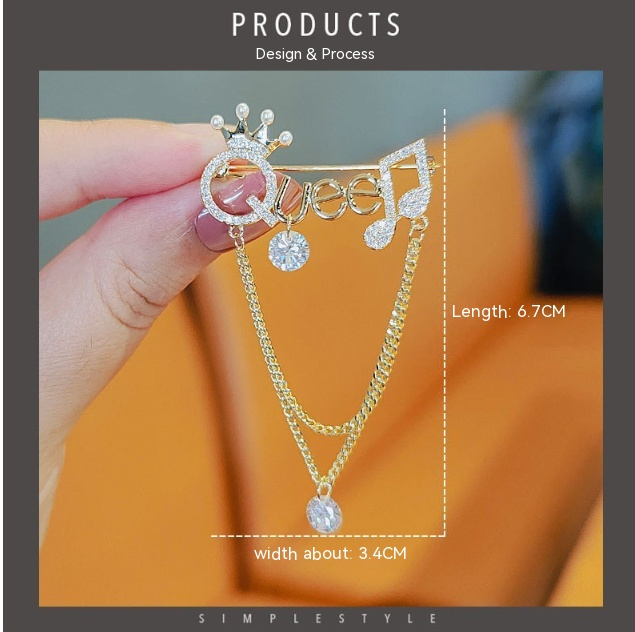 Volledige diamanten kwast brief koningin broche damesmode veelzijdige parelkroon high-end broche pin trui jas accessoires_voghion.com