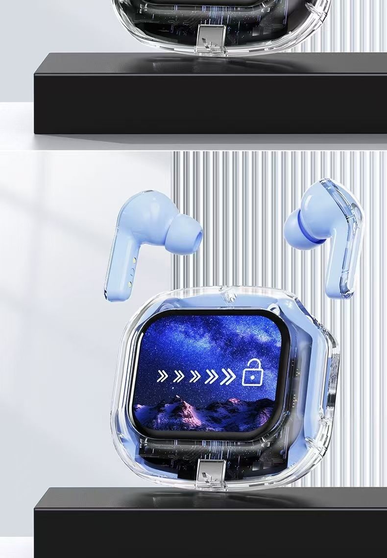 Kopfhörer fir unzeschléissen Kopfhörer fir unzeschléissen Écran Bluetooth Headset Air Max Voll transparent Digital Display Multifunktioun Batterielaufzäit Computer Headset_voghion.com