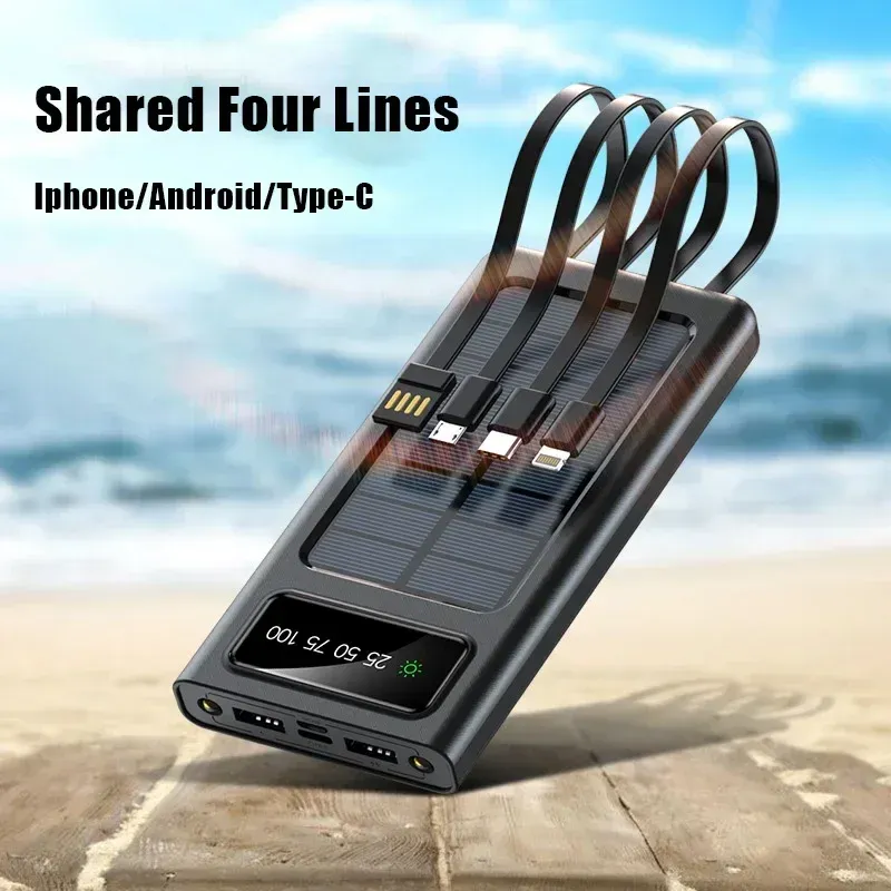 20000 MAh Solar Bank Large Capacity Mobile Power Fast Charging Battery With Dual USB 4 Cables For IPhone Samsung_voghion.com
