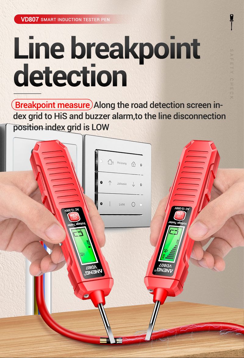 ANENG VD807 Smart Induction Tester Pen AC 12-300V Voltage Tester NCV Sensor Wire Detector 50/60Hz Professional Electrician Tool_voghion.com