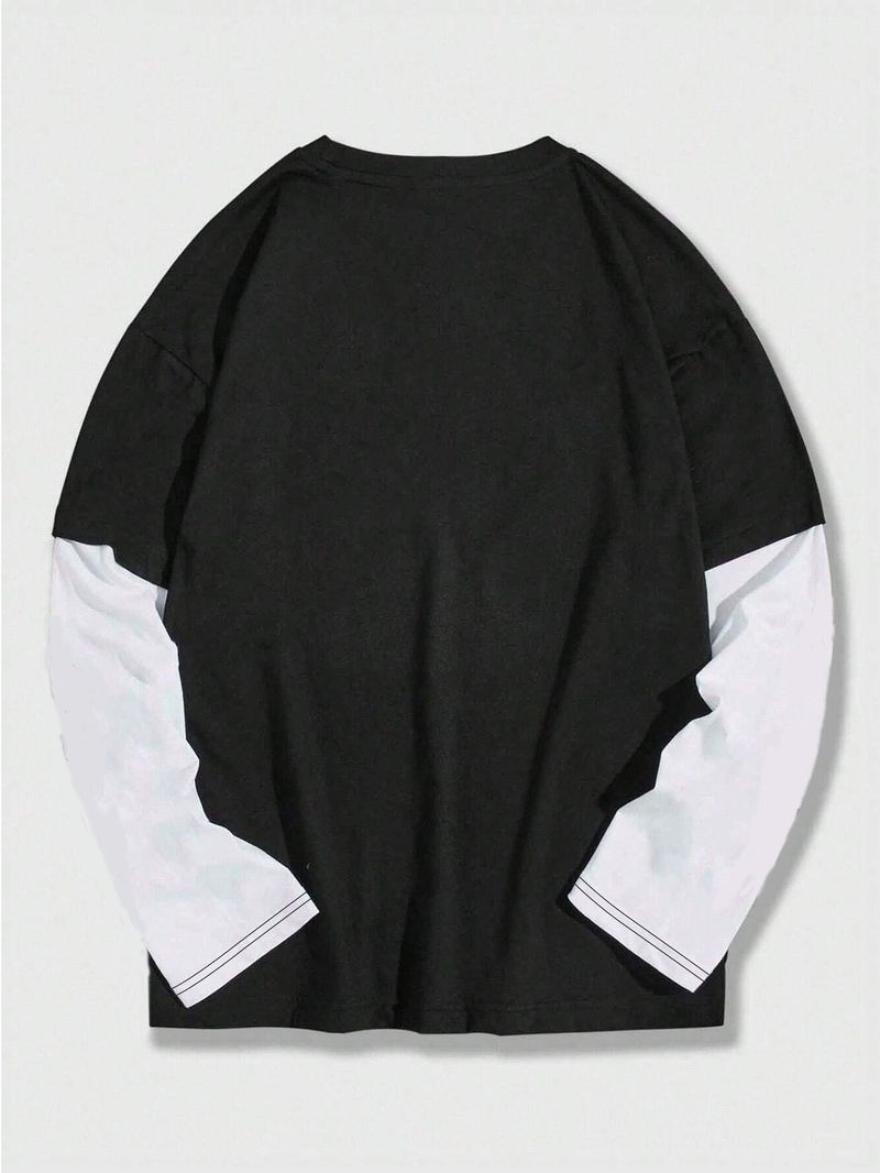 Sommer Efterår Nyt Centipede Bogstavprint Design med Mørk Stil Pullover, Mortise And Tenon Langærmet Rund Hals_voghion.com