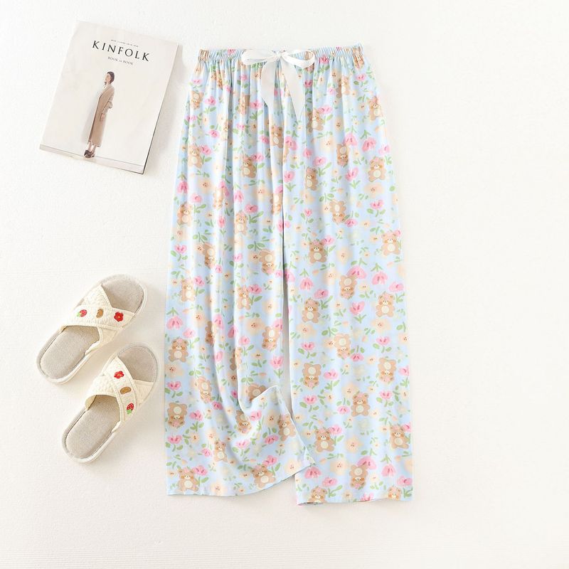 Women's Sleepwears Cotton silk pajama pants beach pants can be worn over a large size home dress nine point pants_voghion.com