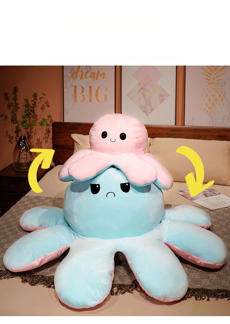 Face-Changing Plush Pillow Toy Reversible Fabric Doll Giant Double-Sided Octopus_voghion.com