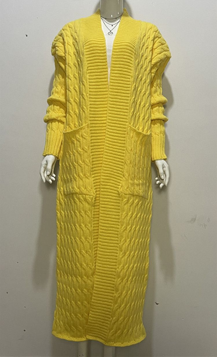 Damen-Strickpulloverjacke mit langen Ärmeln, lockerer langer Strickjacke_voghion.com
