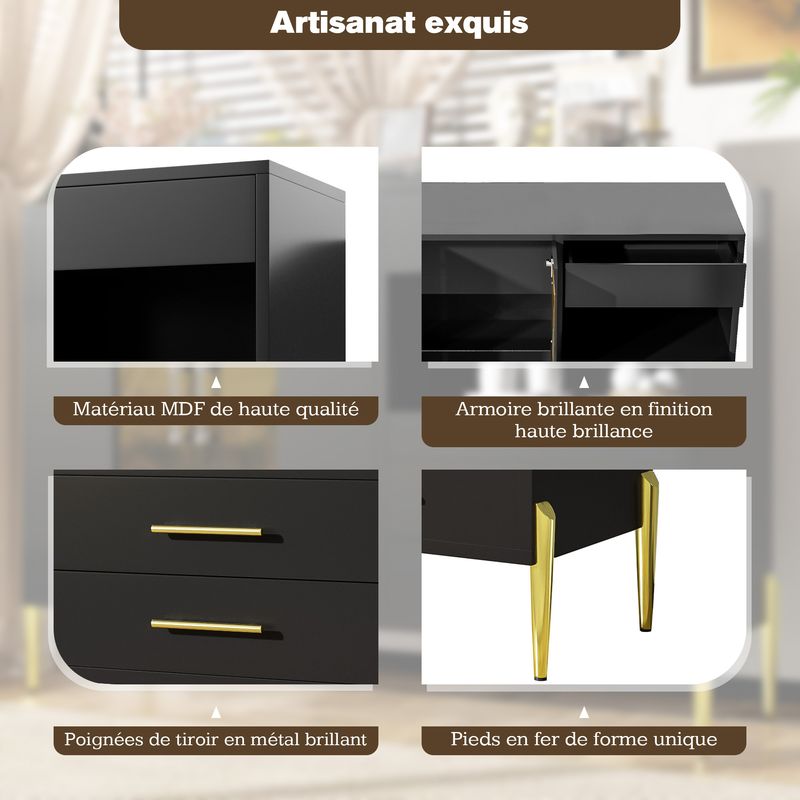 Credenza Schwarz Mit Tealfarbener Glastür, Kristallgriffen, Goldene Beine_voghion.com
