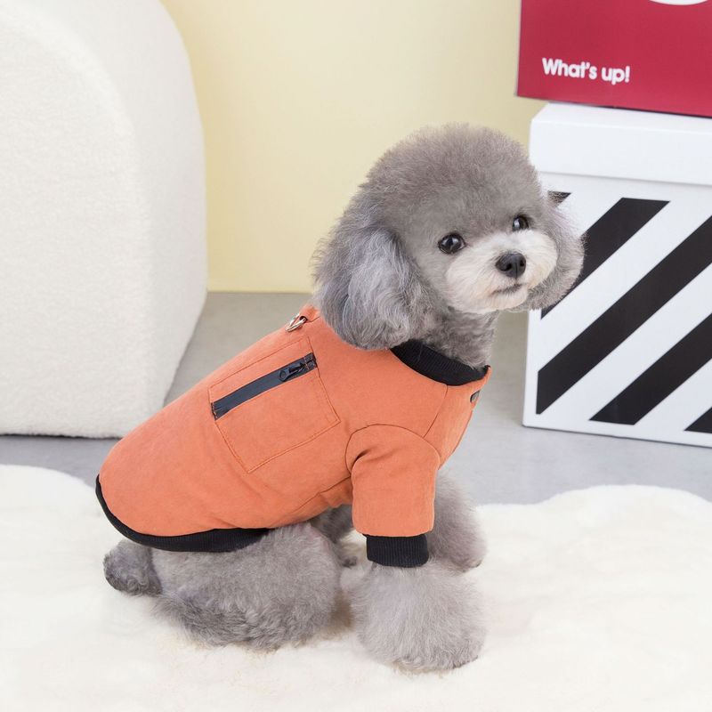 Abbigliamento per animali domestici autunno/inverno per cani con anello di trazione e cappotto in cotone con cerniera in velluto 23 colori_voghion.com