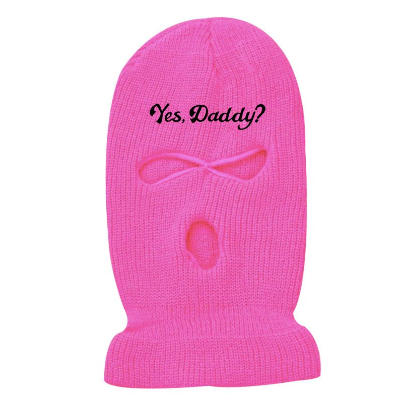 Cagoule d'hiver chaude, masque d'équitation, bonnet tricoté en laine à trois trous, bonnet brodé avec alphabet_voghion.com